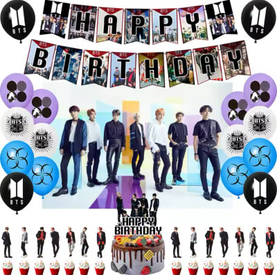 Kit Cumpleaños BTS K-Pop + Tela Vinilo Calidad Diseño