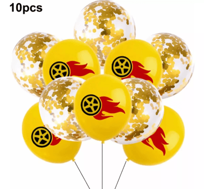 Pack 10 Globos Látex Diseño Hot Wheel Cumpleaños Amarillo1