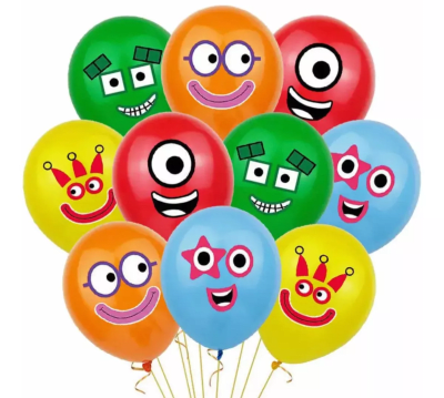 Pack 12 Globos Látex Diseño Serie Numberblocks Niños