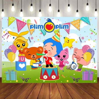 Tela Fondo Cumpleaños Plim Plim Vinilo 150x100 Decoración1