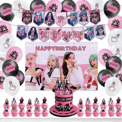 Kit Cumpleaños Decoración Black Pink K-pop + Tela Fondo1