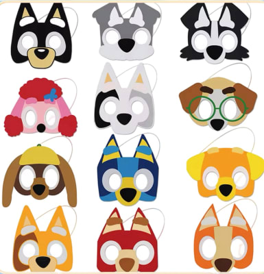 Pack 12 Mascaras Cumpleaños Bluey Y Friends Tela Fieltro1