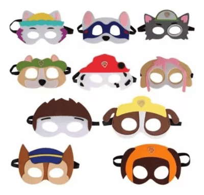 Pack 10 Mascaras Cumpleaños Paw Patrol Canina Tela Fieltro3