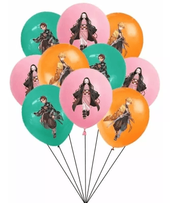 Pack 12 Globos Látex Demon Slayer Personajes Cumpleaños1