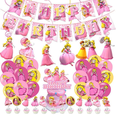 Kit Globos Cumpleaños Princesa Peach Decoración Movie Mario