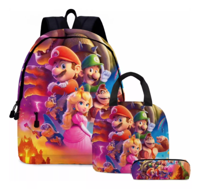 Mochila Niños Lonchera Estuche Diseño Mario Bros Movie 2023