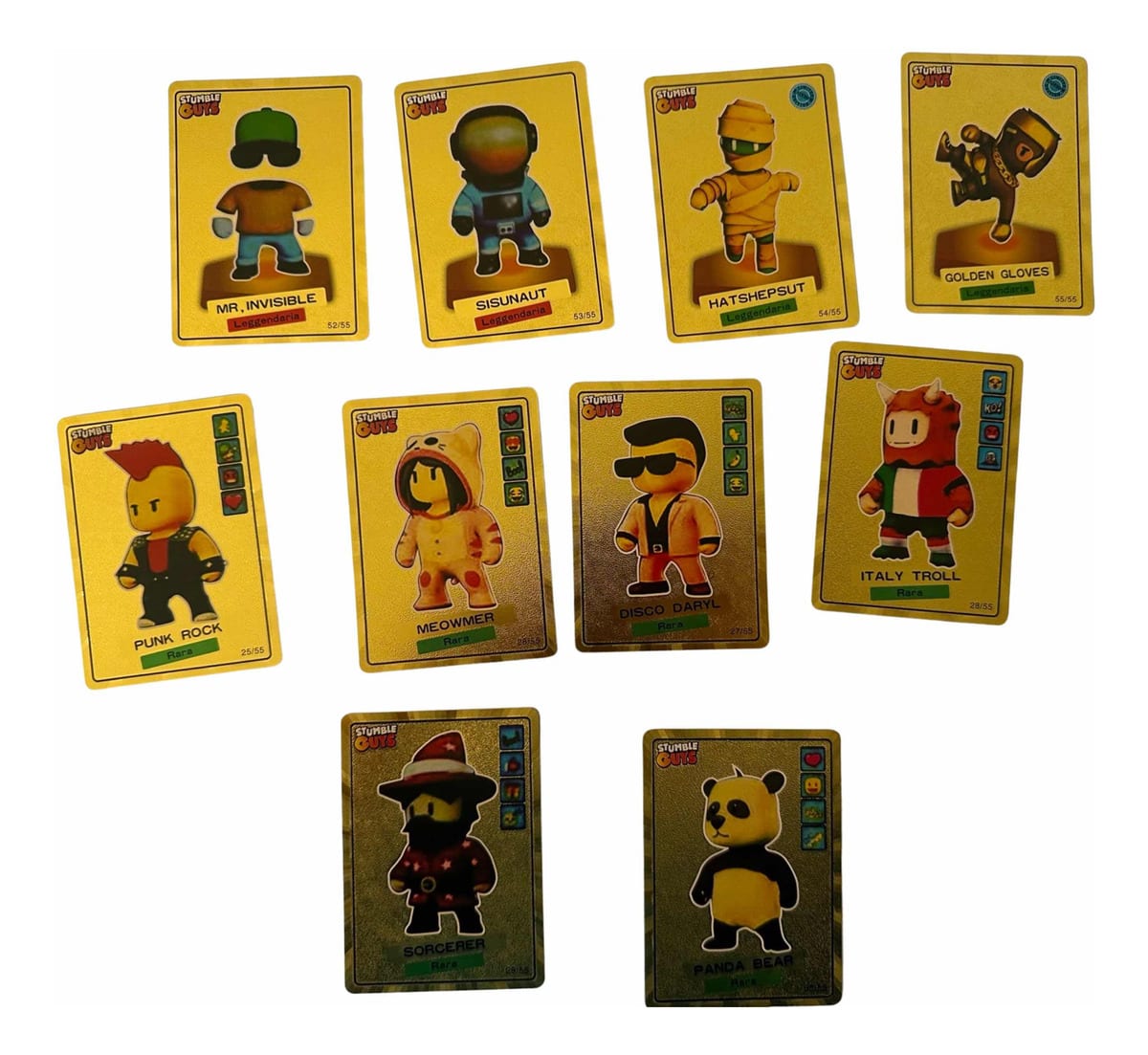 CUZYP Set De 55 Cartas Doradas De Stumble Guy – Metalizadas Y Grabadas Con Láser – Coleccionable Para Fans Del Anime – Regalo De Cumpleaños Y Eventos