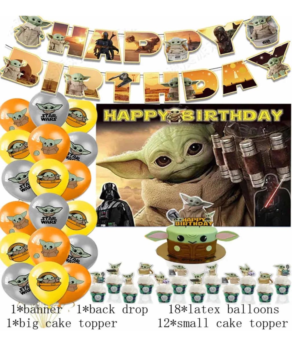 Kit Decoración Cumpleaños Baby Yoda + Tela De Fondo | DYSHOPNOW