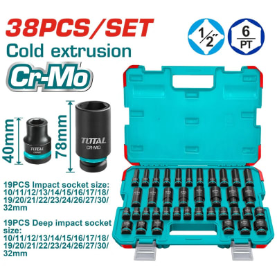 JUEGO DE 38 DADOS SOCKET DE IMPACTO 1/2 “10-32MM LONG 78MM CR-MO/ THKISD12388L