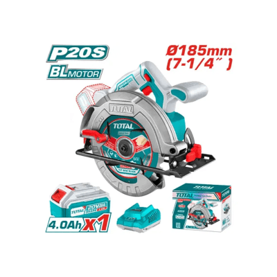 SIERRA CIRCULAR 7” TOTAL 20V 4800RPM 185MM BL MOTOR BRUSHLESS + BATERÍA 4.0 AH+ CARGADOR INDUSTRIAL