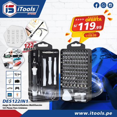 JUEGO DE DESTORNILLADORES DE PRECISIÓN 122 EN 1 . MULTIFUNCIÓN PARA REPARACIÓN DE CELULARES, ETC.