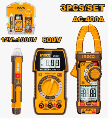 KIT DE PRUEBA DE DETECTOR + PINZA AMPERIMÉTRICA Y MULTIMETRO DIGITAL INGCO DM3068