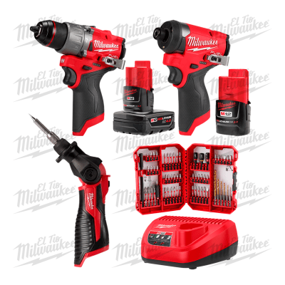 COMBO M12 FUEL TALADRO 1/2 + ATORNILLADOR DE IMPACTO 1/4 + CAUTIN + SET DE PUNTERAS 60 PCS