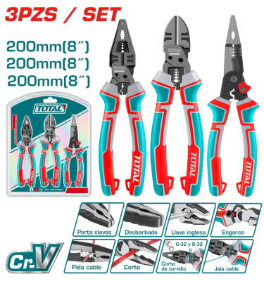 SET DE ALICATES 3PCS CR-V 200MM(8'') (ONE TIME) INDUSTRIAL - THT2MK231