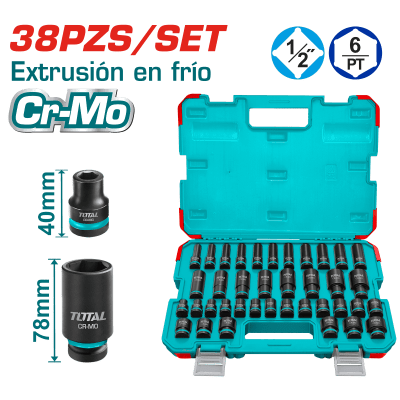 JUEGO DE 38 DADOS SOCKET DE IMPACTO 1/2 “10-32MM LONG 78MM CR-MO/ THKISD12388L
