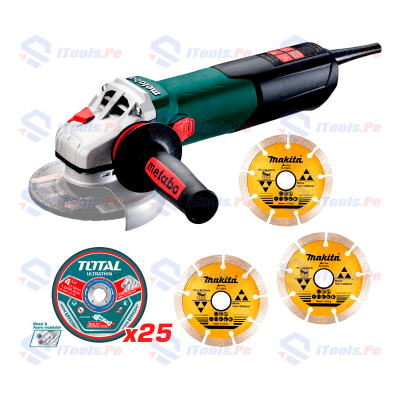KIT AMOLADORA ANGULAR 1550W + DISCO DE CORTE 25 PCS + DISCO DIAMANTADO LISO