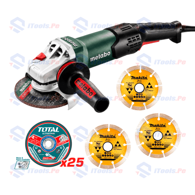 KIT AMOLADORA ANGULAR 1750W + DISCO DE CORTE 25 PCS + DISCO DIAMANTADO LISO