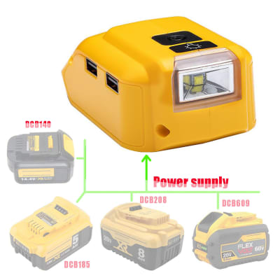 ADAPTADOR USB PARA CARGA CELULAR 5V 2.1A + LINTERNA PARA DEWALT DCB090DW