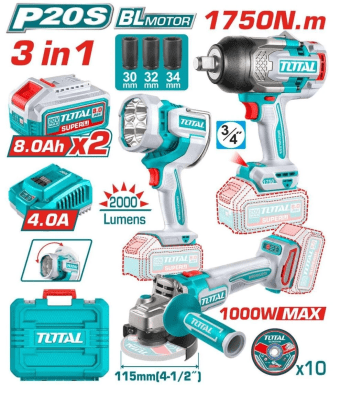 Kit Llave de Impacto 1750Nm + Esmeril 1000wMax + Linterna + Accesorios