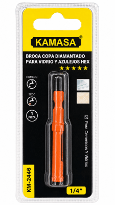BROCA COPA DIAMANTADO PARA VIDRIO Y AZULEJOS HEX. 1/4