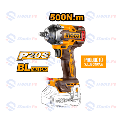 LLAVE DE IMPACTO BRUSHLESS INGCO 20V 500NM S/CAJA