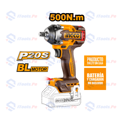 LLAVE DE IMPACTO BRUSHLESS INGCO 20V 500NM S/CAJA