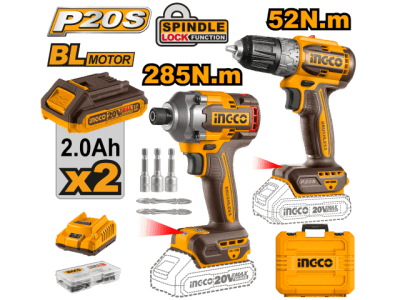 KIT BRUSHLESS TALADRO ATORNILLADOR + ATORNILLADOR DE IMPACTO + 2 BATERIAS + CARGADOR / CKLI20272