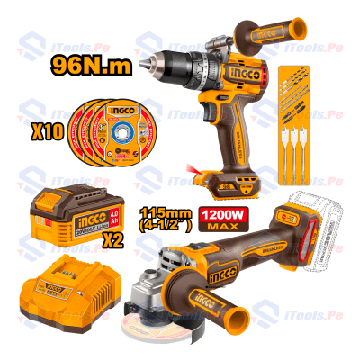 Kit taladro percutor 96nm + amoladora 20v ingco cosli251292-DSG