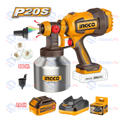KIT PISTOLA PULVERIZADORA INGCO CSGLI20041 + CARGADOR 2 AH + BATERÍA 4AH