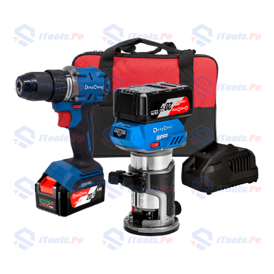 KIT TALADRO ATORNILLADOR / PERCUTOR 60NM + RUTEADORA DE PALMA DONGCHENG / DCKIT49BK