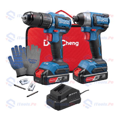 COMBO KIT TALADRO PERCUTOR 45 NM+ ATORNILLADOR DE IMPACTO 165NM DONGCHENG 20V 2AH BRUSHLESS/DCKIT78AM