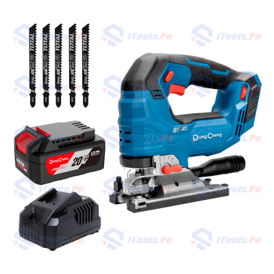 KIT SIERRA CALADORA 20V DONG CHENG + BATERÍA 5AH + CARGADOR RÁPIDO + SET DE HOJAS 5 PCS TOTAL