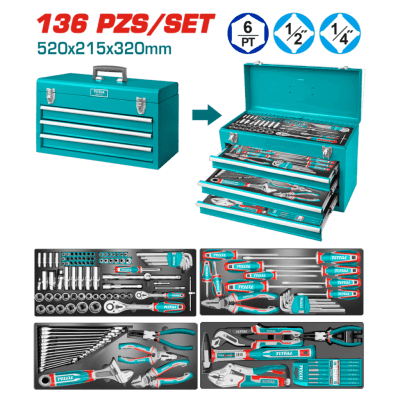 SET DE HERRAMIENTAS MANUALES 136PCS ESTUCHE METALICO TOTAL - THTCS351367