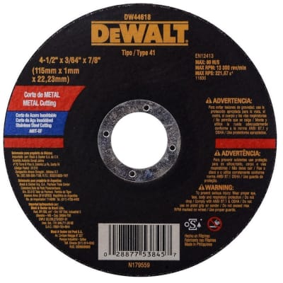 DISCO CORTE METAL 4-1/2” X 1 MM INOX DW44618 DEWALT