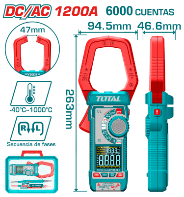 Pinza amperimétrica digital AC/DC 1200A True RMS TOTAL / TMT7610002