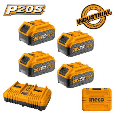 Baterías INGCO 4.0Ah + Cargador Rápido 2 Posiciones Set de 6 uds.FBCLI20244