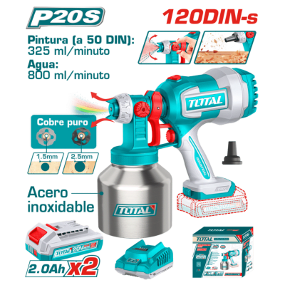 PISTOLA DE PINTAR 20V 800ML/MIN 120DIN-S CAP: 1000ML TANQUE METAL 2X2.0A- TSGLI200414