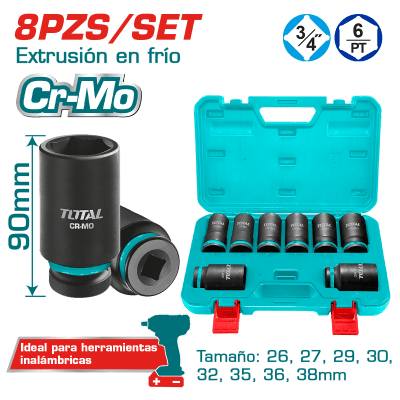 SET DADOS IMPACTO LARGO 3/4 PULG 8PCS 26-38MM TOTAL / THKISD34082L