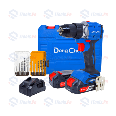 TALADRO PERCUTOR 60NM DONGCHENG + SET DE 16 BROCAS PARA METAL,MULTIFUNCION Y MADERA