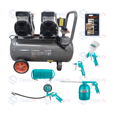 Compresora de aire 50L GLADIATOR + SET DE ACCESORIOS PARA COMPRESORAS 5 PZS TOTAL
