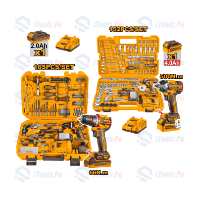 COMBO: TALADRO 66NM 20V + 165 HERRAMIENTAS MAN. + LLAVE DE IMPACTO 1/2