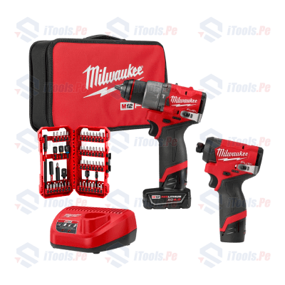 KIT COMBINADO M12 TALADRO + ATORNILLADOR DE IMPACTO 3497-22 + SET DE PUNTERAS 55 PCS MILWAUKEE
