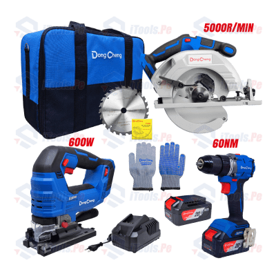 COMBO SIERRA CANALADORA DCMQ85 + Sierra circular DCMY02-185 + Taladro percutor dongcheng / DCKIT58BK