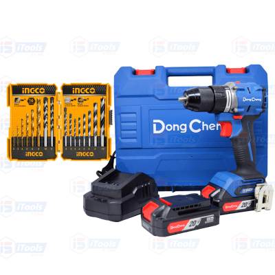 COMBO TALADRO DONGCHENG + BATERIAS DE 2AH + SET DE BROCAS COMBINADAS