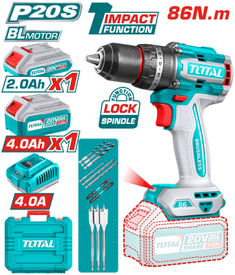 TALADRO ATORNILLADOR / PERCUTOR 86NM 20V BRUSHLESS TOTAL - TIDLI20868