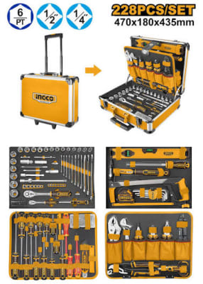 SET DE HERRAMIENTAS MANUALES 228 PIEZAS CON MALETA INGCO / HKTHP52288