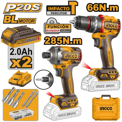 KIT DE ATORNILLADOR 66NM + ATORNILLADOR DE IMPACTO 20V INGCO CKLI20277