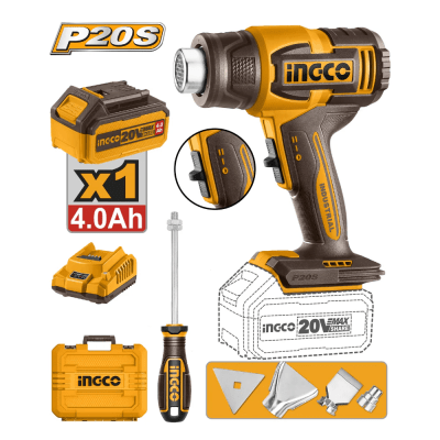 Pistola de calor inalámbrica de 20 V y batería de 4 Ah – HGLI20065 Ingco
