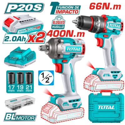 Combo taladro 66NM + Llave de impacto 20V + MALETIN TOTAL / TCKLI20275