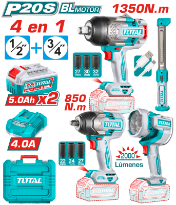 COMBO 4 EN 1: LLAVE DE IMPACTO 3/4